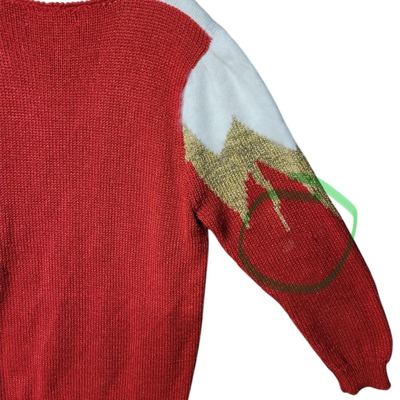 Red Vintage Ugly Christmas Sweater - V Neck(UNISEX) - Picture 8 of 9
